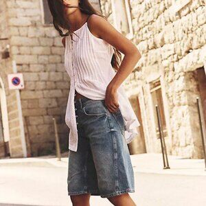 Free People Tate Tunic Top Striped Buttondown Sleeveless Straps XS